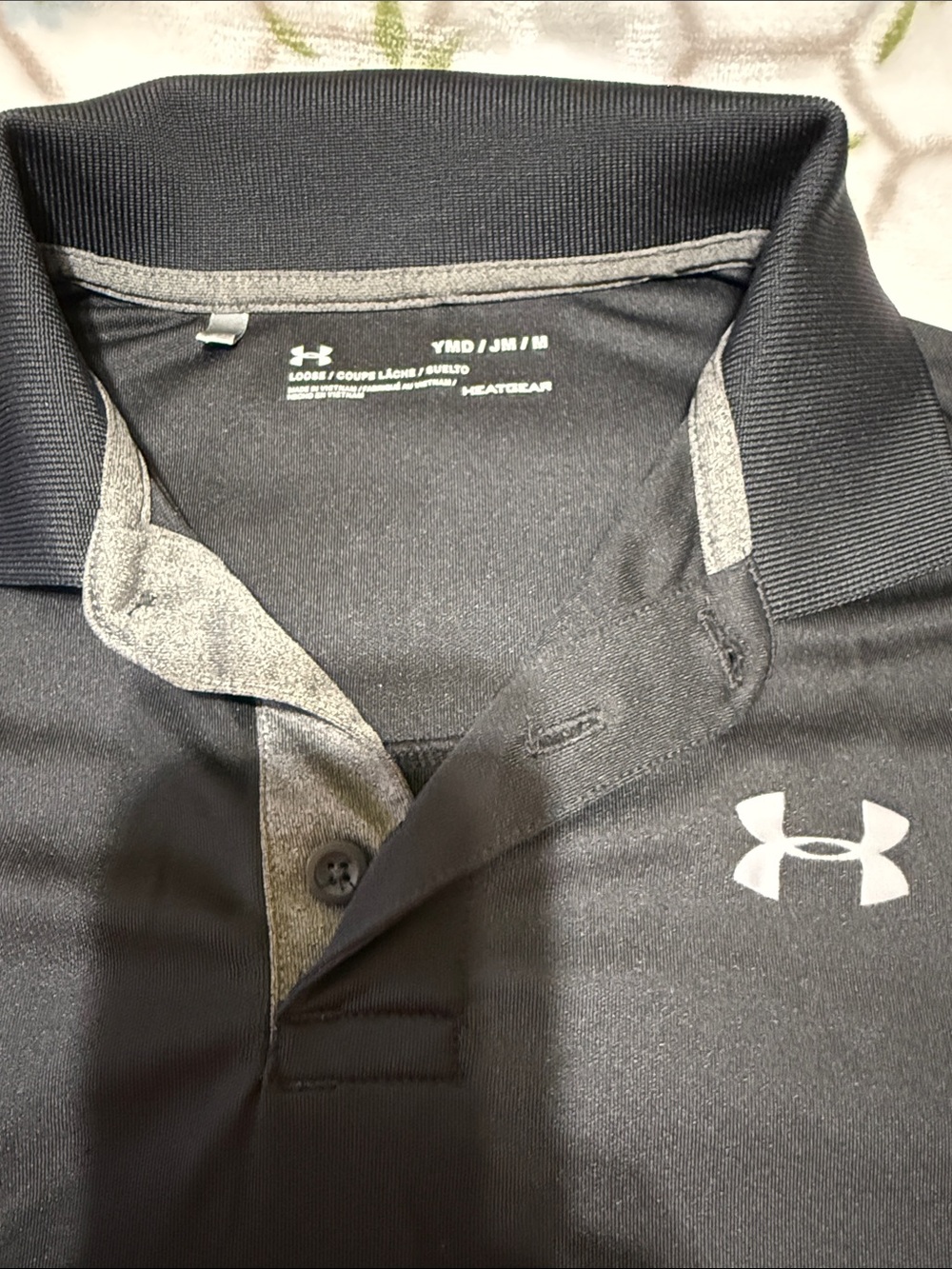 Under Armour youth Medium Black Polo with Gray Trim